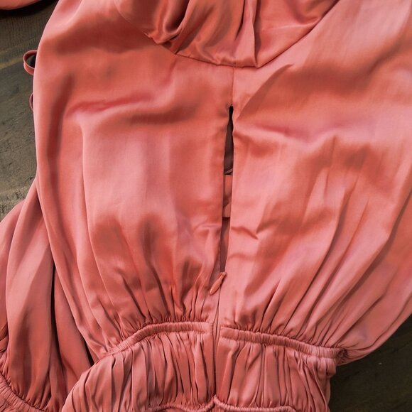 Elie Tahari Shirred Maxi Dress Pink Satin Sorbet Sz Large - Picture 9 of 10